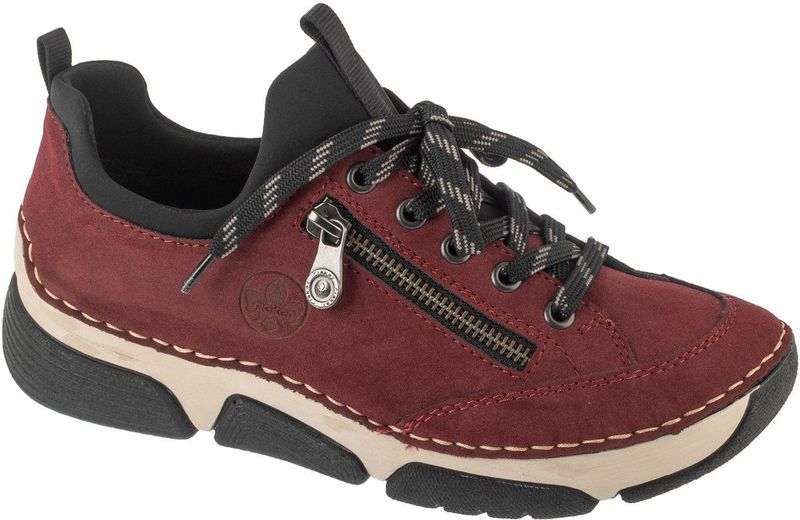 Rieker - 45973-60 - Veterschoen - Beige - Rood - Textiel en Synthetisch
