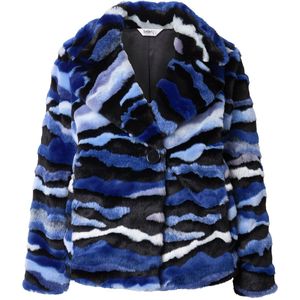 Angel of Style Angel of Style - Dames - Jas van pluche straight fit open pasvorm kleurig motief - Donkerblauw - Maat 42