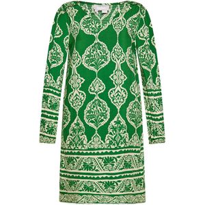 usha - Midi-jurk - Viscose - Symmetrisch Botanisch Motief - Lange Mouwen - V-hals