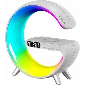 LED Wake Up Light - Aestra - Lichtwekker - Bureaulamp - Wekker - Bluetooth Speaker - Draadloos Oplader - Digitale Wekkerradio - LED Light - Sfeerlamp - Nachtlamp - Wit