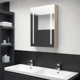 The Living Store Badkamerkast met spiegel en LED 50x13x70 cm wit en eikenkleurig - Badkamerkast