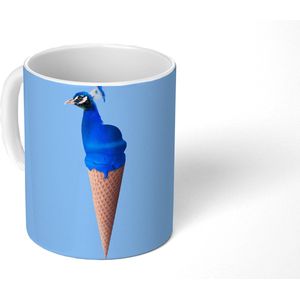 Mok - Koffiemok - Pauw - IJshoorntjes - IJs - Blauw - Vogel - Mokken - 350 ML - Beker - Koffiemokken - Theemok