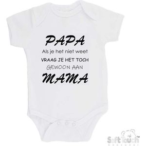 100% katoenen Romper ""Papa als je het niet weet vraag je het gewoon aan"" Unisex Katoen Wit/zwart Maat 56/62