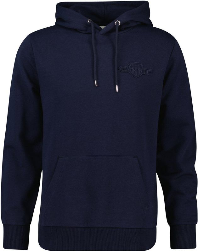 Gant - Hoodie - Evening Blue - Ton-sur-ton Borduursel - Regular Fit - Sweatshirt