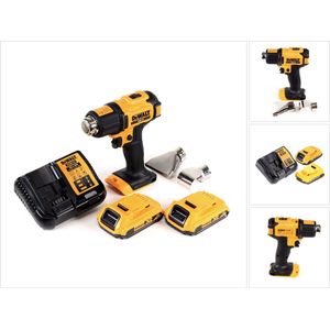 DeWalt DCE 530 D2 accu-heteluchtpistool 18V 530°C + 2x accu 2,0Ah + 1x oplader + vlak- en reflectormondstuk