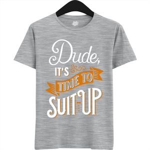 Dude Shuit Up | Vrijgezellenfeest Cadeau Man - Groom To Be Bachelor Party - Grappig Bruiloft En Bruidegom Bier Shirt - T-Shirt - Unisex - Heather Grey - Maat XL