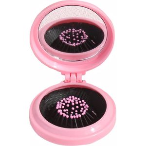 Mini Haarborstel / Spiegel Inklapbaar - Roze | 7,3 x 6,5 x 2,6 cm | Fashion Favorite