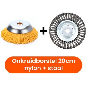 Kibani Universele Onkruidborstels - Nylon + Stalen onkruidborstel - 20CM - Onkruidborstel Bosmaaier - Voegenborstel - Staalborstel - Onkruidverwijderaar - Grastrimmer Nylon - Max. toerental 10.000 p/m