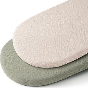 2 Stuks - Hydrofiele Baby Hoeslaken Wieg - Kinderwagen matras - Kaki en groen - 80x40 cm - Aankleedkussenhoes