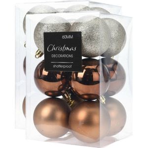 24x stuks kerstballen mix herfstkleuren glans/mat/glitter kunststof diameter 6 cm - Kerstboom versiering