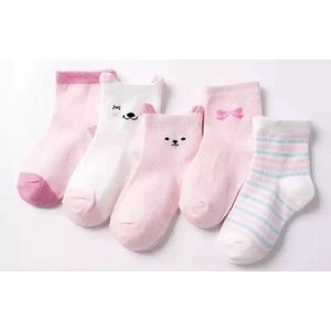5 paar New born Baby sokken - set babysokjes - 0-6 maanden - Roze Beren sokken - Babysokken - Multipack - Dierensokken - Kraamcadeau voor Jongen of Meisje - Babyshower Cadeau - Kraammand