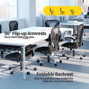 Ergonomische bureaustoel - bureaustoel met hoge rugleuning, verstelbare lendensteun,65D x 65W x 106.7H centimetres