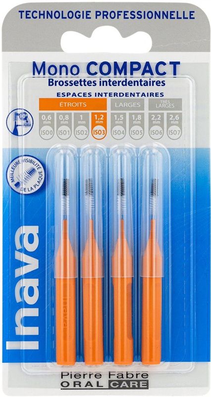 Inava Mono Compact - Tandenborstels - 4 Stuks - ISO3 1,2 mm