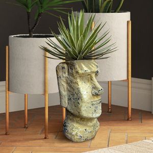 MikaMax Moai Bloempot -  Voor Binnen en Buiten - Crème - 30 x 18,5 x 19 cm