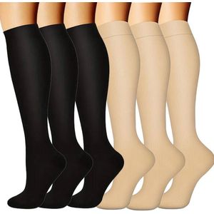 6-compressie sokken voor vrouwen - Sportcompressiekousen - Lange compressiekousen voor dames - vrouwen compressiekousen - Rekbare compressiekousen - voor hardlopen, atletische, reizen-Effen kleurencombinatie 13-L/XL