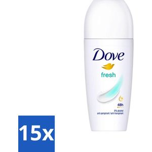 15 x Dove Fresh - Deodorant Roll-on - Anti-Transpirant - 50 ml - Alcoholvrij - Gevoelige Huid