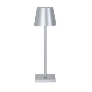 Goeco-Tafellamp-Draadloos-Dimbaar-Aanraakbediening-Warm wit-3000K-Aluminium-Modern nachtlampje-Bureaulamp-IP54-Oplaadbaar via USB-Draagbaar-Buiten-Zilver
