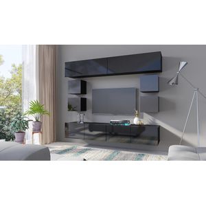 TV meubel - CALABRINI 16 - Hangmeubel - Glanzend zwart - 210 cm