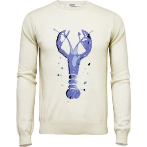 Hommard Silk Cashmere Intarsia Lobster Crew Neck Sweater, X-Large, White, Wit, Trui, Unisex, Ronde nek, Pullover, Zijde, Kasjmier, Kreeft, Homard