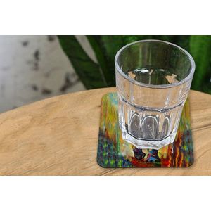 Onderzetters voor glazen - Olifant - Kunst - Schilderij - Dieren - Regenboog - 10x10 cm - Glasonderzetters - 6 stuks