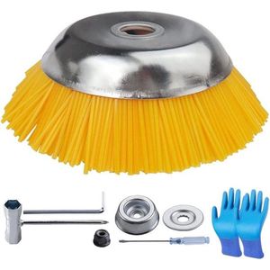 Onkruidborstel, nylon, bosmaaier, onkruidborstel voor grastrimmer, draadborstel, professionele onkruidborstel, bosmaaier, accessoires, wieden, draadborstel (geel)
