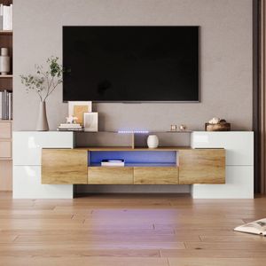 Sweiko Stijlvolle TV kast, glanzend Wit, 200cm, LED verlichting, woonkamer meubels, Modern design, elegant glazen oppervlak