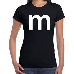 Letter M verkleed/ carnaval t-shirt zwart voor dames - M en M carnavalskleding / feest shirt kleding / kostuum XL