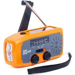 Kiraal – Eenvoudige Noodradio Opwindbaar met Accu & Zonnepaneel | SOS functie - Voor Rampen - Noodpakket - Camping & Stroomuitval – Inclusief Nederlandse Handleiding - Oranje