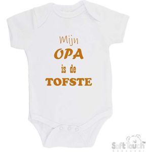 100% katoenen Romper ""Mijn Opa is de TOFSTE"" Unisex Katoen Wit/tan Maat 68/74