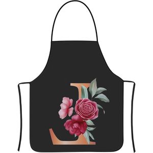 Zwarte Schort Voor Vrouwen - Gepersonaliseerde Waterdichte Keukenschort Chef Schort Voor Vrouwen Mannen (1st-Oranje letters L)