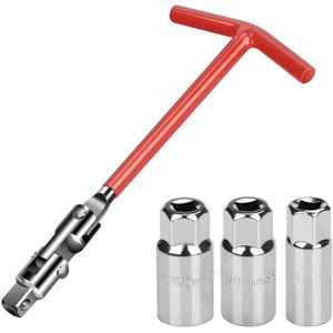 Allecto Plus - Set van 4 sleutels voor bougies/kaarsen met T-greep voor auto en motor, 16 mm/18 mm/21 mm (rood)