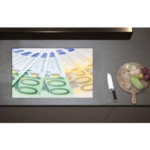 Inductieplaat Beschermer - 100 en 200 Euro Biljetten in Cirkel - 80x50 cm - 2 mm Dik - Inductie Beschermer - Bescherming Inductiekookplaat - Kookplaat Beschermer van Wit Vinyl