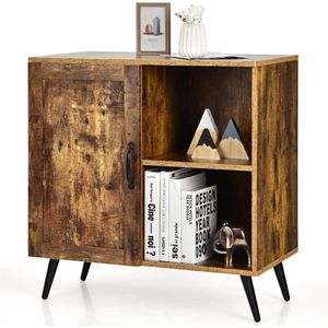 Vintage dressoir met 5 vakken, commode met 2 verstelbare planken en deur, multifunctionele opbergkast hout, kantelbeveiliging, 76 x 40 x 78 cm, boekenkast vintage bruin