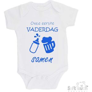 Soft Touch Romper ""Onze eerste vaderdag samen"" Jongens Katoen Wit/blauw Maat 56/62