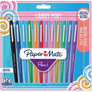Paper Mate Flair-viltstiften | Medium punt (0,7 mm) | Diverse Candy POP-kleuren | 12 stuks