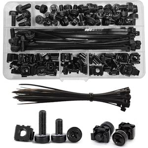 EGoods - Rack Schroeven en Kooimoeren Set voor Serverkasten - Assortiment Moeren en Boutenkit - Vierkante Gaten Rack Mount - Datakasten - Zwart - 100 stuks