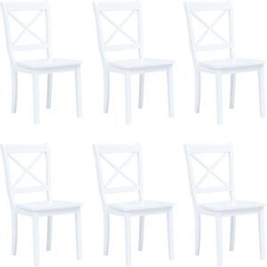 vidaXL - Eetkamerstoelen - 6 - st - massief - rubberwood - wit
