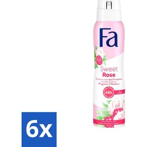 Fa - Deodorant Spray - Sweet Rose - Pioenrozen & Frambozen - 48 uur Bescherming - 150 ml - Voordeelverpakking - 6 stuks