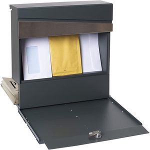 Famanu - Design Brievenbus - Antraciet - Verzinkt Staal - Met Krantenrol - Formaat M - Modern