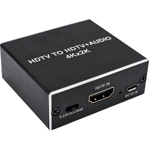 HDMI Audio Extractor 4K/2K - HDMI In naar HDMI Out + Optisch(SPDIF) Out & 3.5mm Jack Out - Geschikt voor TV, Laptop, PC & Gameconsoles