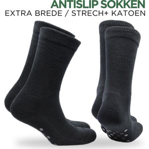 Norfolk - 2 paar - Antislip Sokken - Stretch+ Extra Wijde Sokken - Katoenen sokken met Demping - Anti-slip Sokken - Huissokken - Maat 39-42 - Zwart - Rio Grip