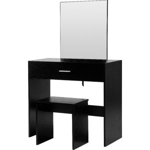 Houten Kaptafel - Met Spiegel en Opbergruimte - Zwart 82x39x75 cm
