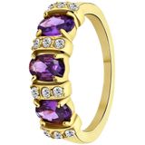 Lucardi Dames vintage ring met paarse zirkonia – Maat 57 – 18mm - Ring - Cadeau - Moederdag - Staal goldplated - Goudkleurig