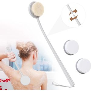 Rugborstel met lange steel crème - Splitsbare badborstels met natuurlijke haren - Inclusief 2 verwisselbare pads - Ultralichte handgreep