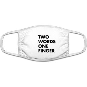 Two Words, one finger | grappig mondkapje  | gezichtsmasker | bescherming | bedrukt | logo | Wit mondmasker van katoen, uitwasbaar & herbruikbaar. Geschikt voor OV