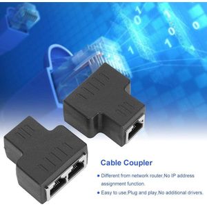 2 Stuks RJ45-splitter-adapter voor ethernetkabel - 1-in-2-out LAN-aansluitkabel extender (zwart)
