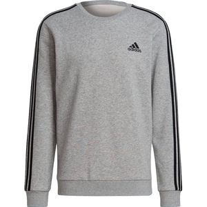 Adidas essentials fleece 3-stripes crew sweater in de kleur grijs.