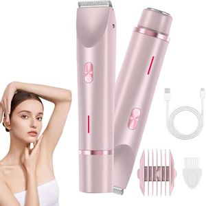 2-in-1 scheerapparaat voor dames - Elektrisch scheerapparaat met twee koppen - Waterdicht, nat en droog - Epilator - Bikinilijntrimmer - Trimmer voor dames - Roze