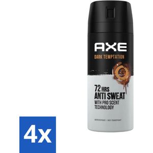 Axe - Deodorant Spray - 72hrs Anti Sweat - Dark Temptation - 150 ml - Voordeelverpakking - 4 stuks
