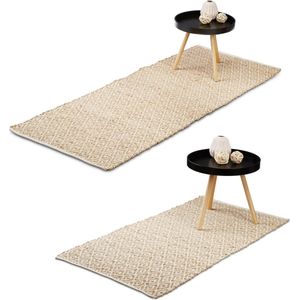 Relaxdays vloerkleed jute en katoen - binnenkleed - ruitjes - karpet - antislip - natuur - 60 x 90 cm